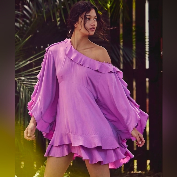 Free People Dresses & Skirts - Free People Wild Waves Ruffled Off The Shoulder Mini Dress